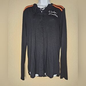 Harley Davidson Long Sleeve Flames T Shirt Size L Black Tribal Motorcycle
